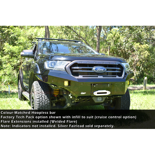 Ford Ranger PX MK3 8/18-ON Ambush Satin Black Hoopless Bar, Pre-Runner Infill (No Body Lift), Slimline Black Fairlead